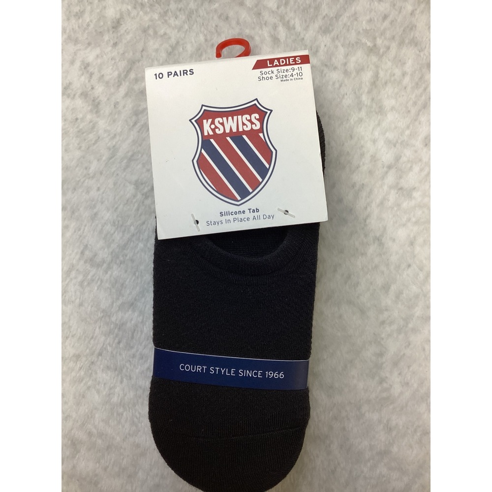 K-Swiss Womens 10 Pair No‎ Show size 4-10 Black Silicone Tab Flow Cool KSSKL0020